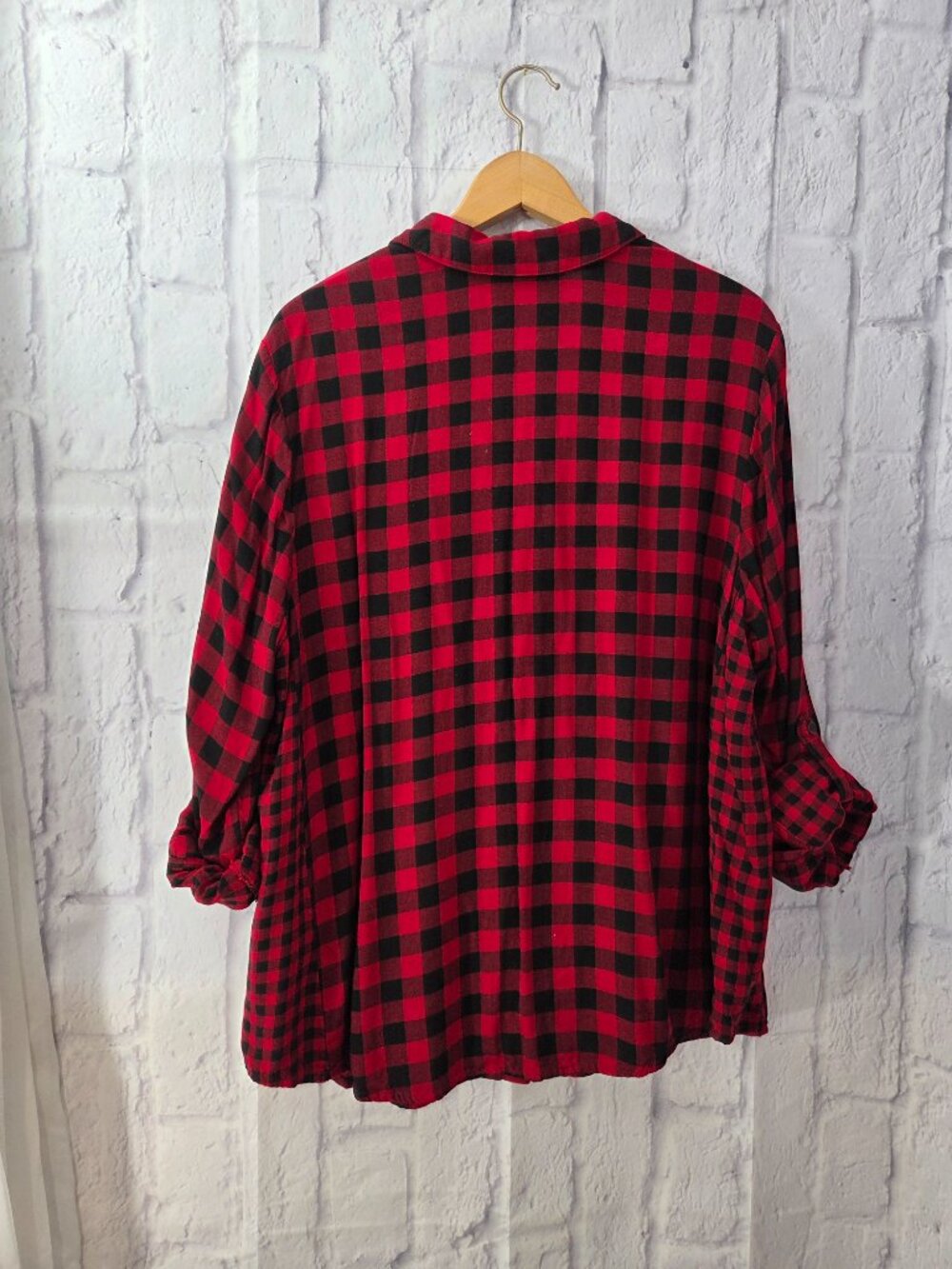 J.Jill Extra Large Red Black Plaid Roll Tab Longsleeve Fall Casual Shirt - Picture 8 of 11